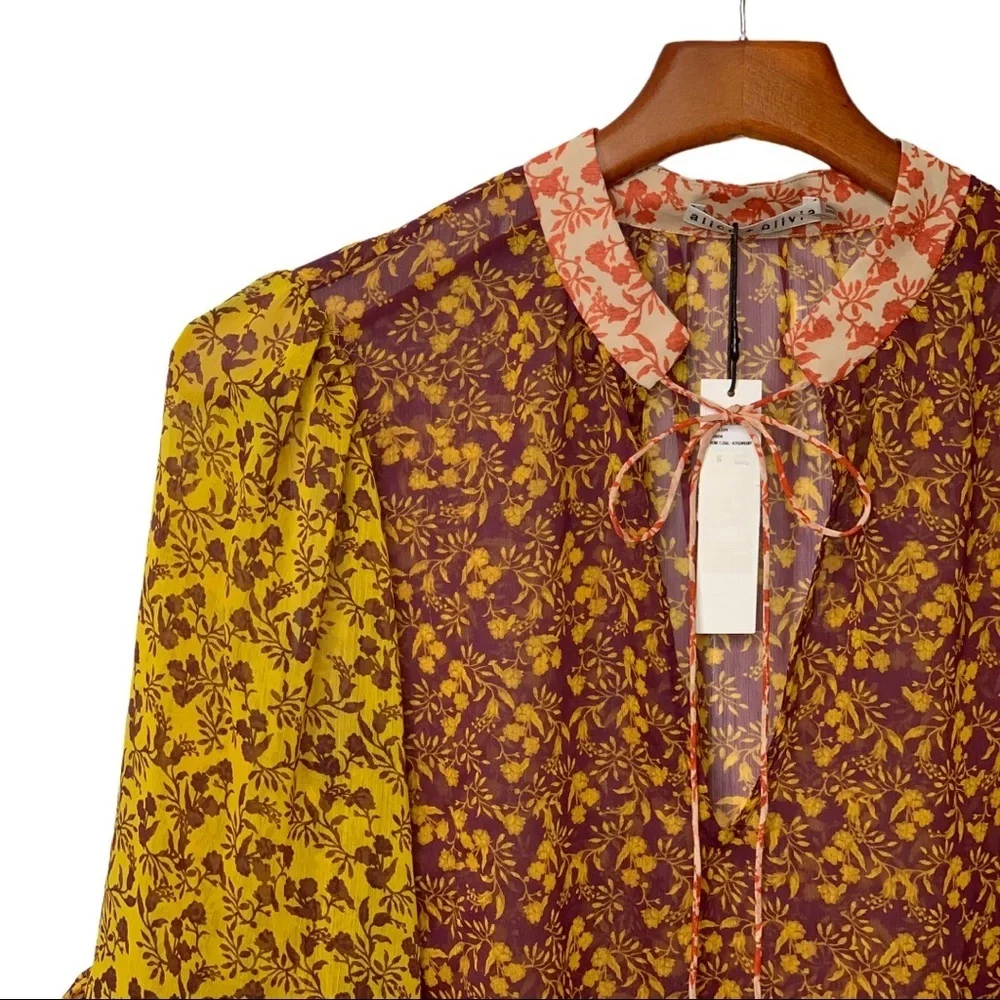 Alice + Olivia Floral Sheer Blouse - Yellow and Red - Picture 4 of 12